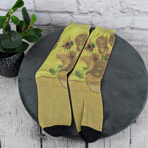 Other - Green yellow color Van Gogh sunflowers in a vase novelty fancy whimsical socks